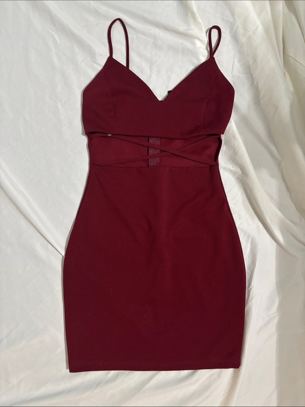 Women's Burgundy Bodycon Dress with Strappy Waist